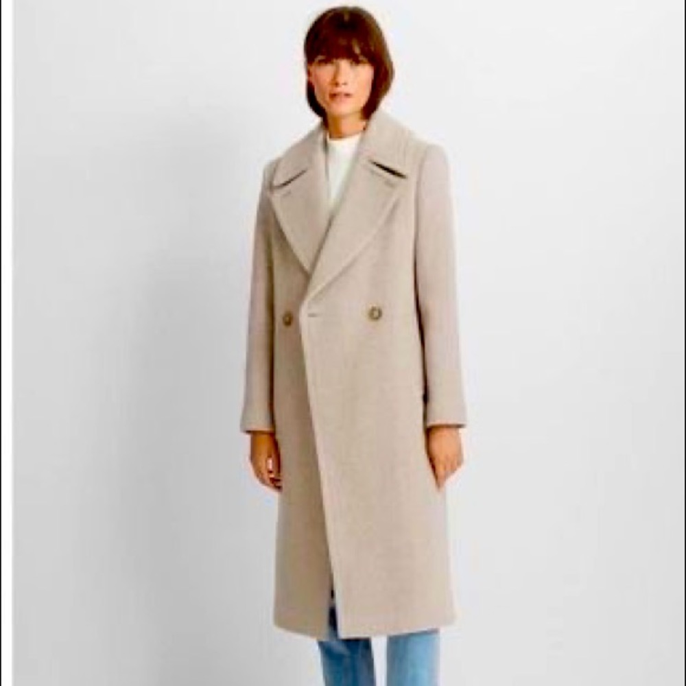Club Monaco Women's Beige Long Double-Breasted Wool Pea Coat